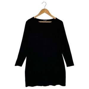Eileen Fisher Dress Womens S Jersey Knit Tencel Long Sleeve Pocket Shift Black